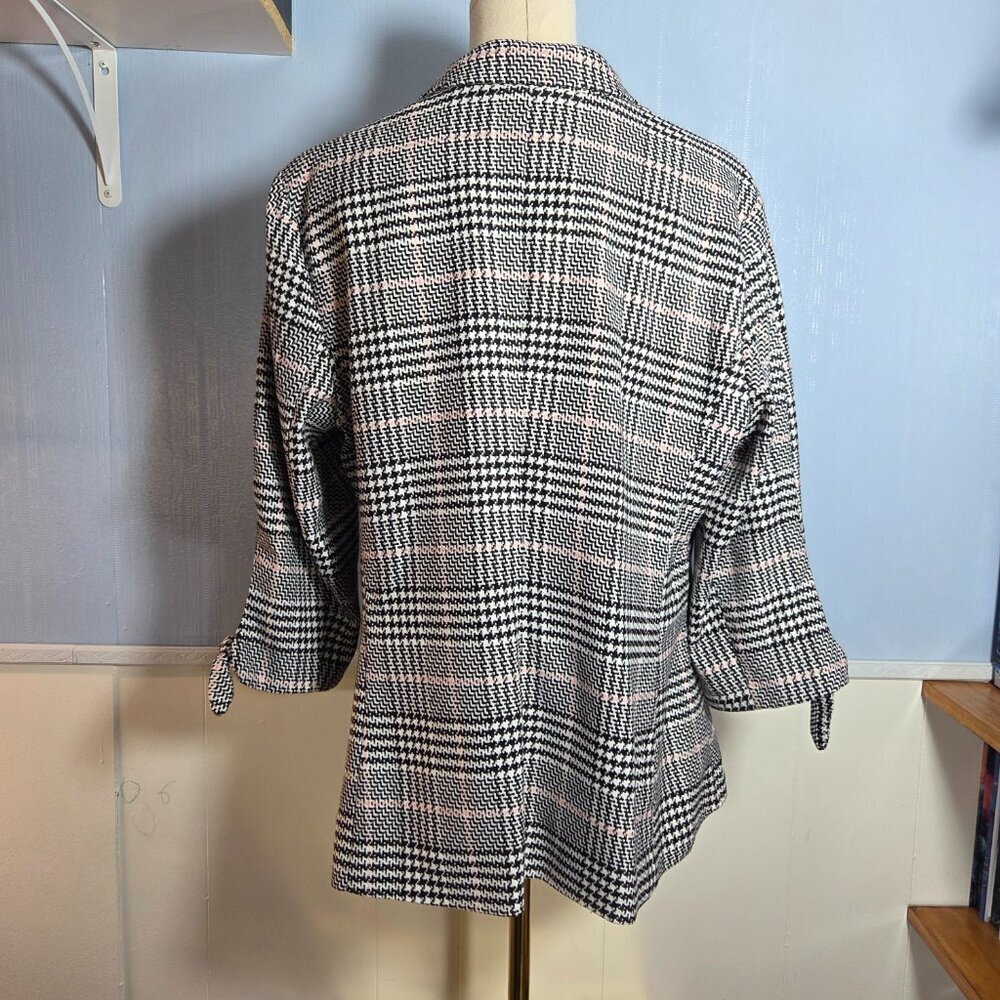 Elle Large Baby Pink Black Tweed Single Button 3/4 Sleeve Lightweight Jacket - Picture 8 of 10